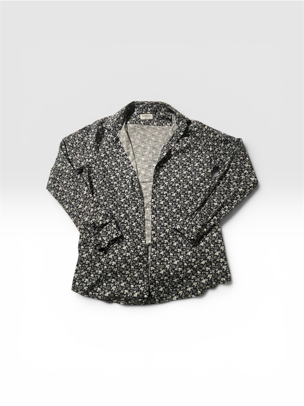 Express Black Floral Button-Up Dress Shirt